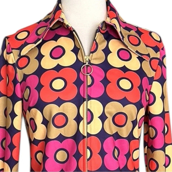 MADCAP ENGLAND Flower Power Zip Jacket Retro 60s 70s Lightweight, Size 8 - Picture 3 of 14